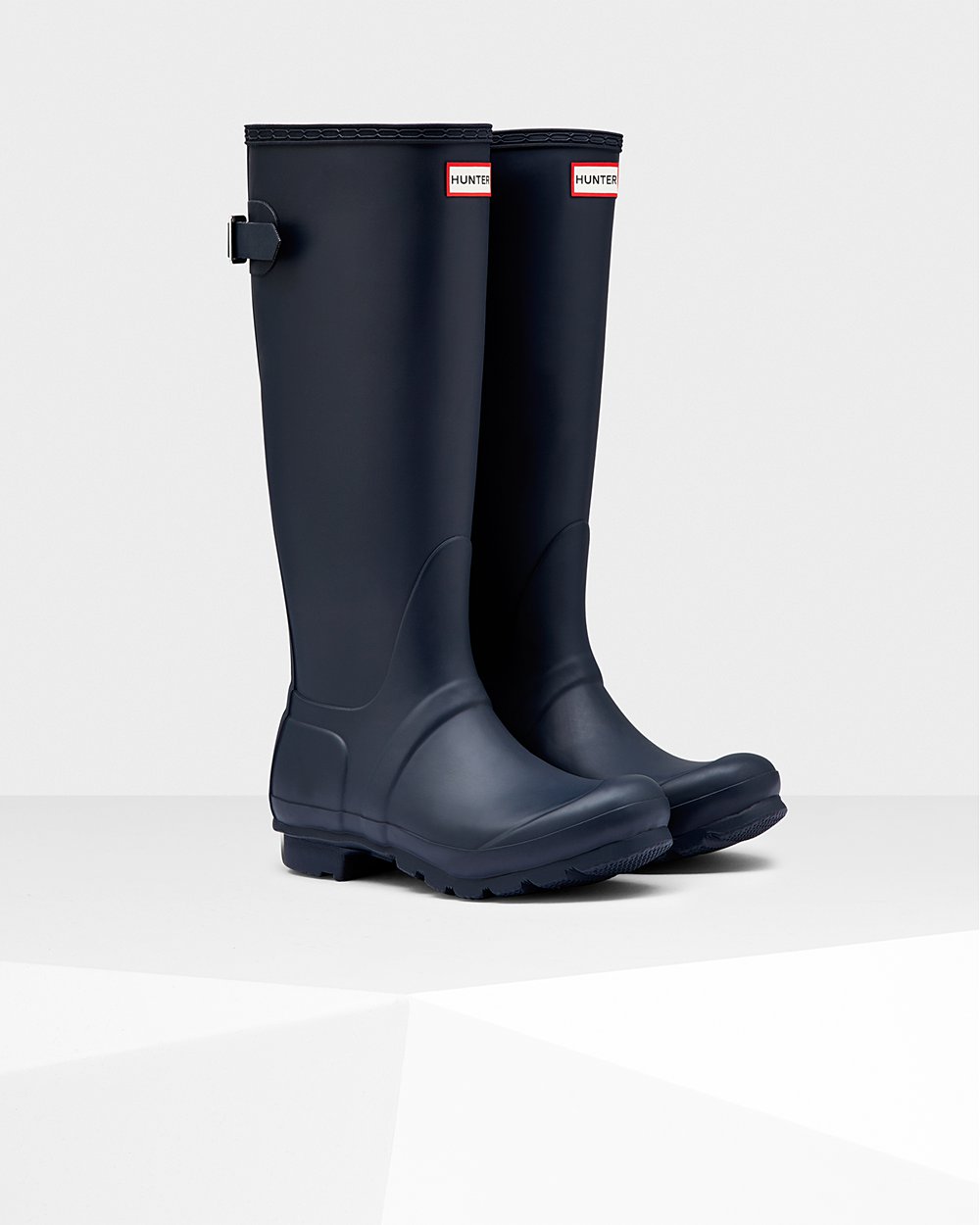 Womens Tall Rain Boots - Hunter Original Back Adjustable (92LDUNRVS) - Navy